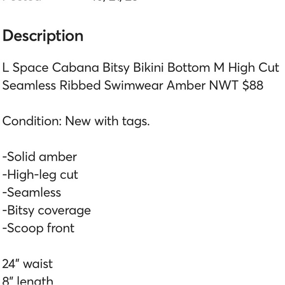 L*Space Cabana Bikini Ribbed Bottom Bitsy, Color: Amber, X-Small, NWT, Brand New - Picture 16 of 16